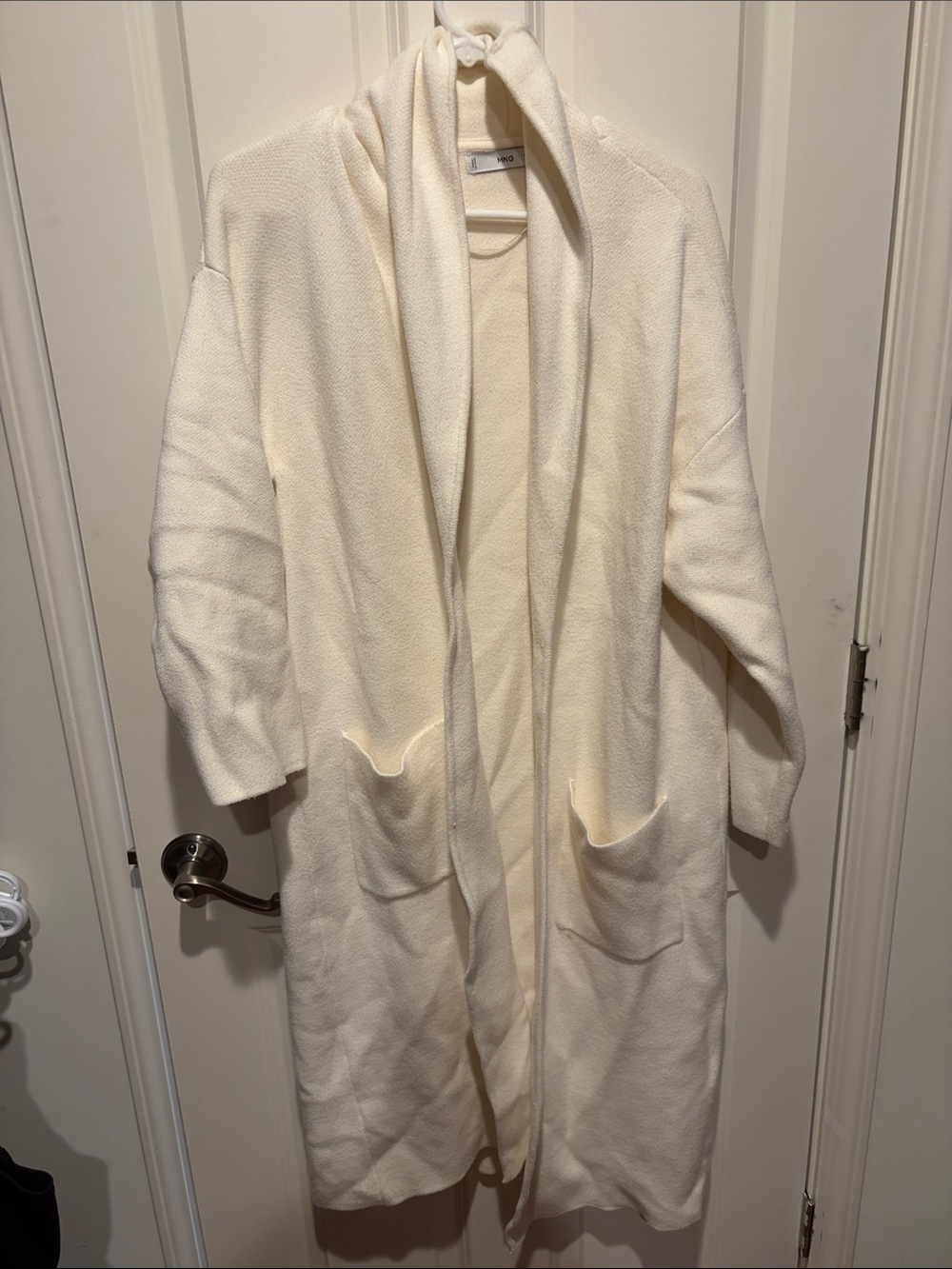 Mango Cream Open-Front Knit Cape Cardigan